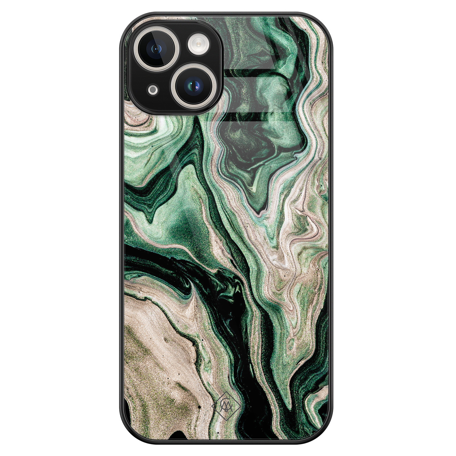 iPhone 13 hardcase - Groen marmer / Marble - Groen - Hard Case Zwart - Backcover telefoonhoesje - Marmer - Casimoda®