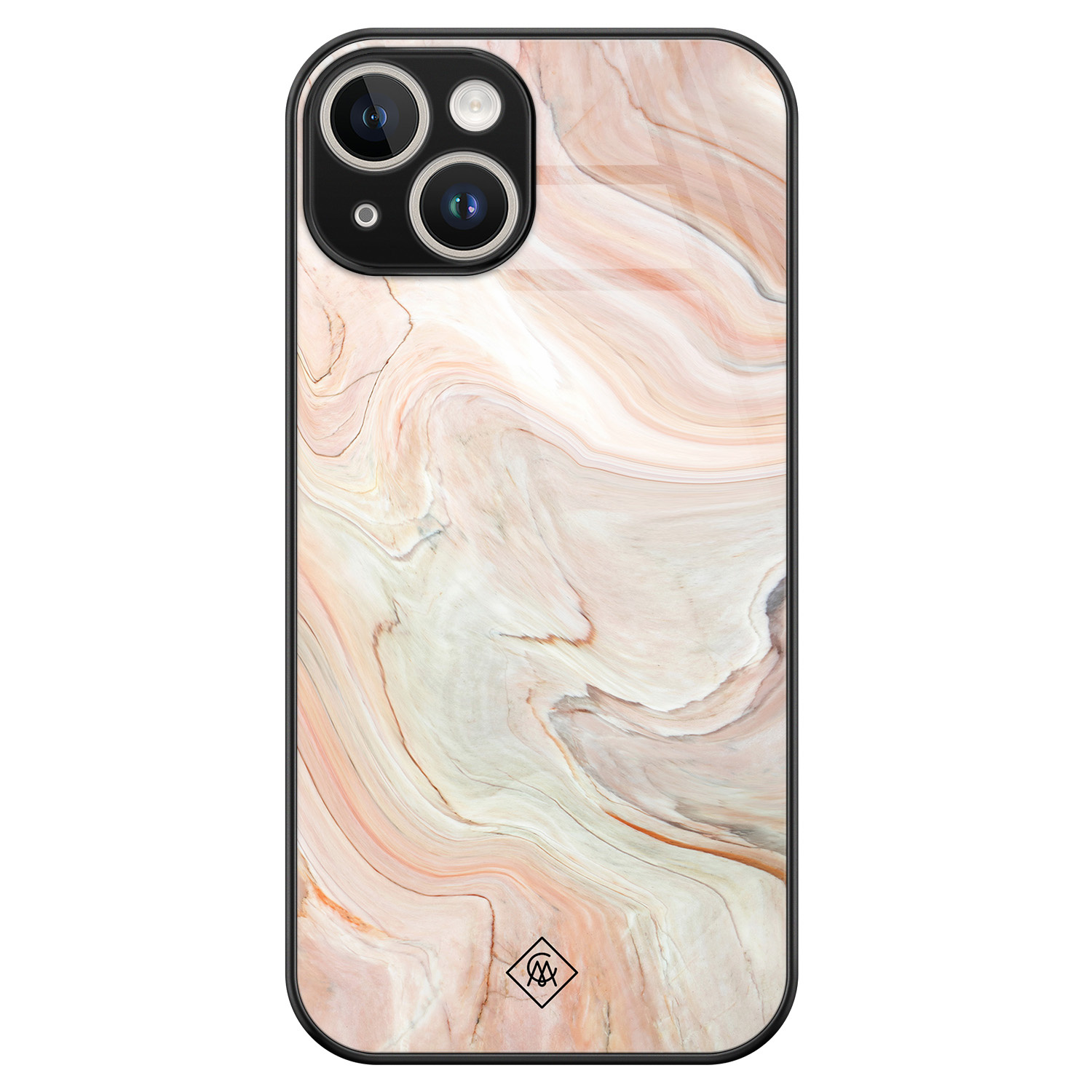 iPhone 13 hardcase - Marmer waves - Bruin/beige - Hard Case Zwart - Backcover telefoonhoesje - Water - Casimoda®