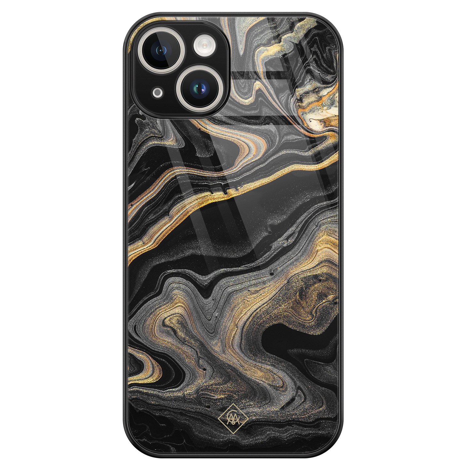 iPhone 13 hardcase - Marbling - Zwart - Hard Case Zwart - Backcover telefoonhoesje - Marmer - Casimoda®