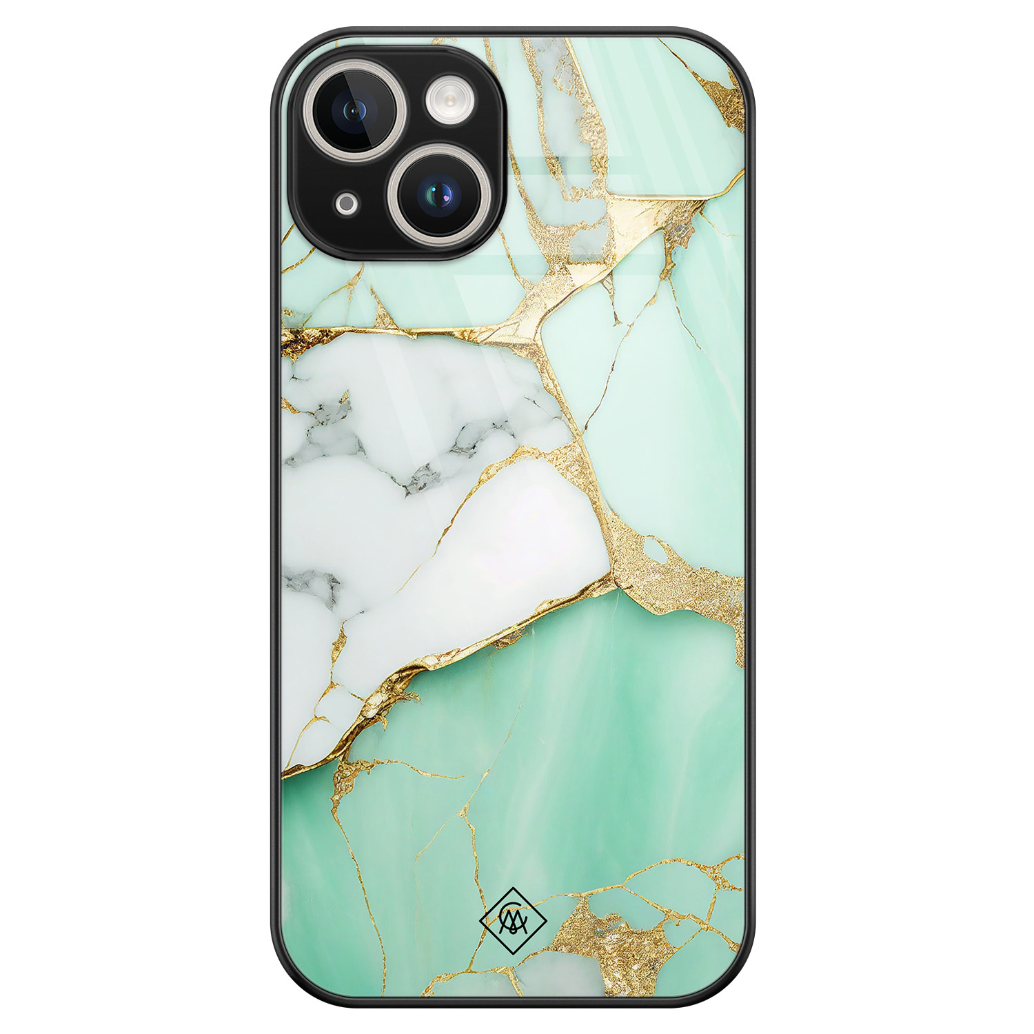 iPhone 13 hardcase - Marmer mint goud - Lime Groen - Hard Case Zwart - Backcover telefoonhoesje - Marmer - Casimoda®