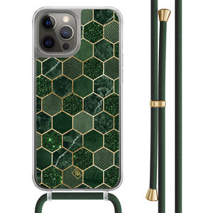 Casimoda iPhone 12 (Pro) hoesje met groen koord - Kubus groen