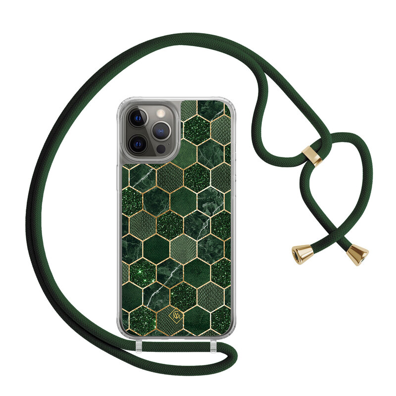 Casimoda iPhone 12 (Pro) hoesje met groen koord - Kubus groen