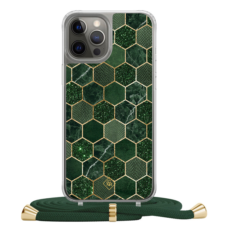 Casimoda iPhone 12 (Pro) hoesje met groen koord - Kubus groen