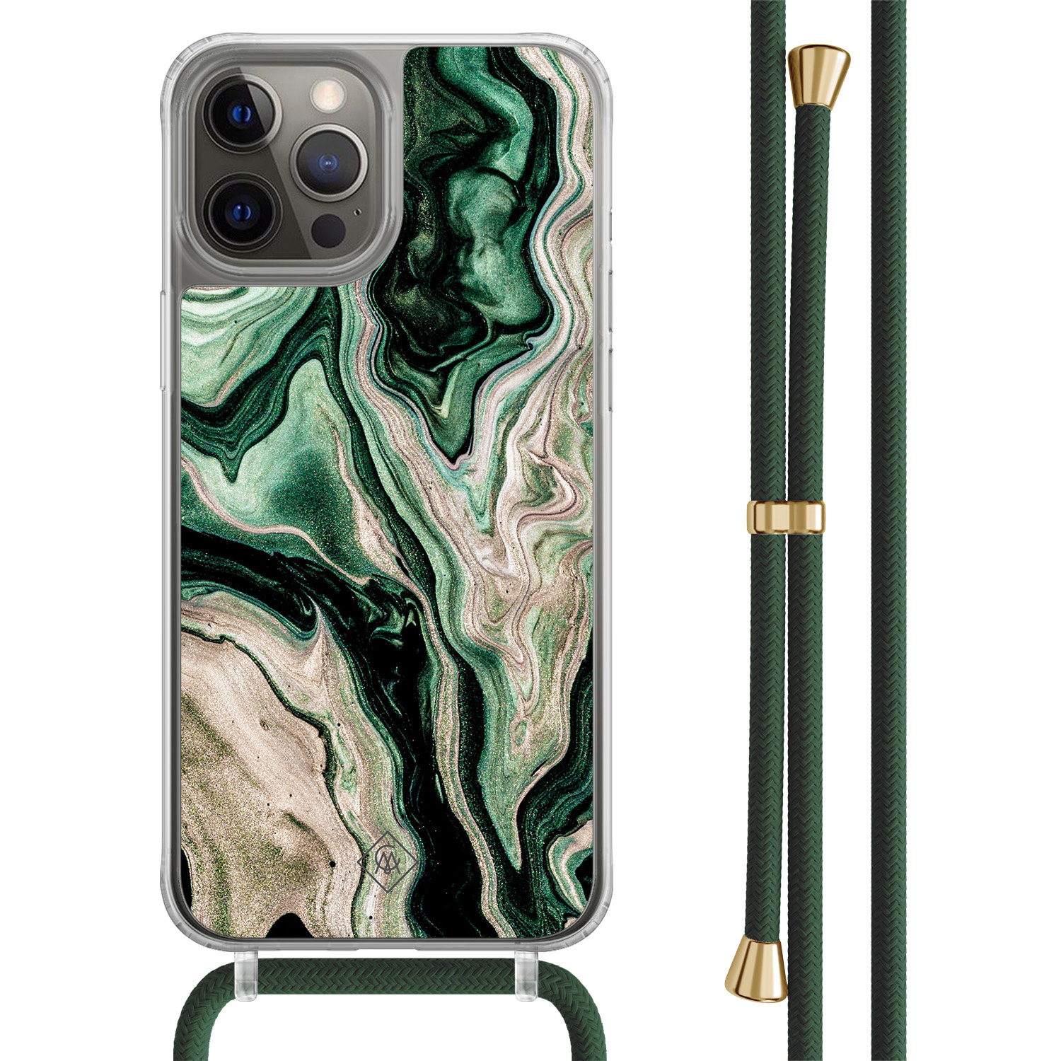 iPhone 12 (Pro) hoesje met groen koord - Green waves