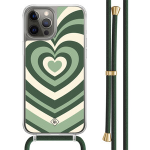 Casimoda iPhone 12 (Pro) hoesje met groen koord - Hart swirl groen