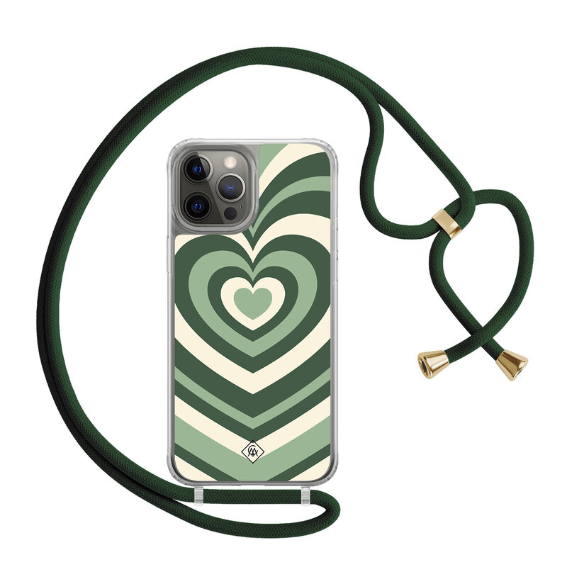 Casimoda iPhone 12 (Pro) hoesje met groen koord - Hart swirl groen