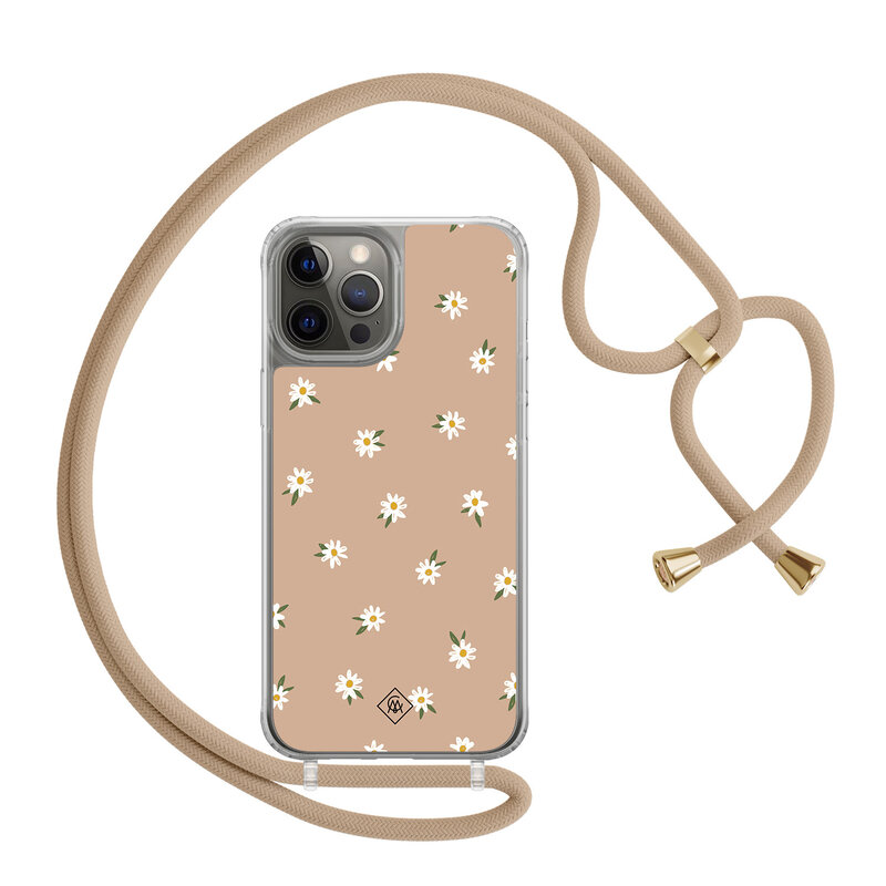 Casimoda iPhone 12 (Pro) hoesje met beige koord - Sweet daisies