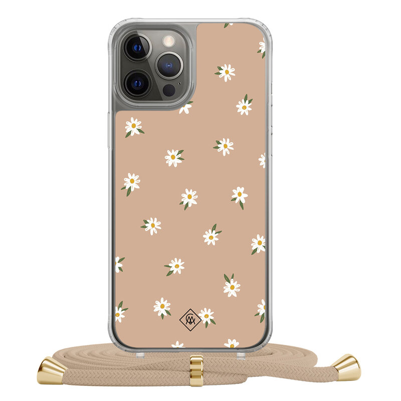 Casimoda iPhone 12 (Pro) hoesje met beige koord - Sweet daisies