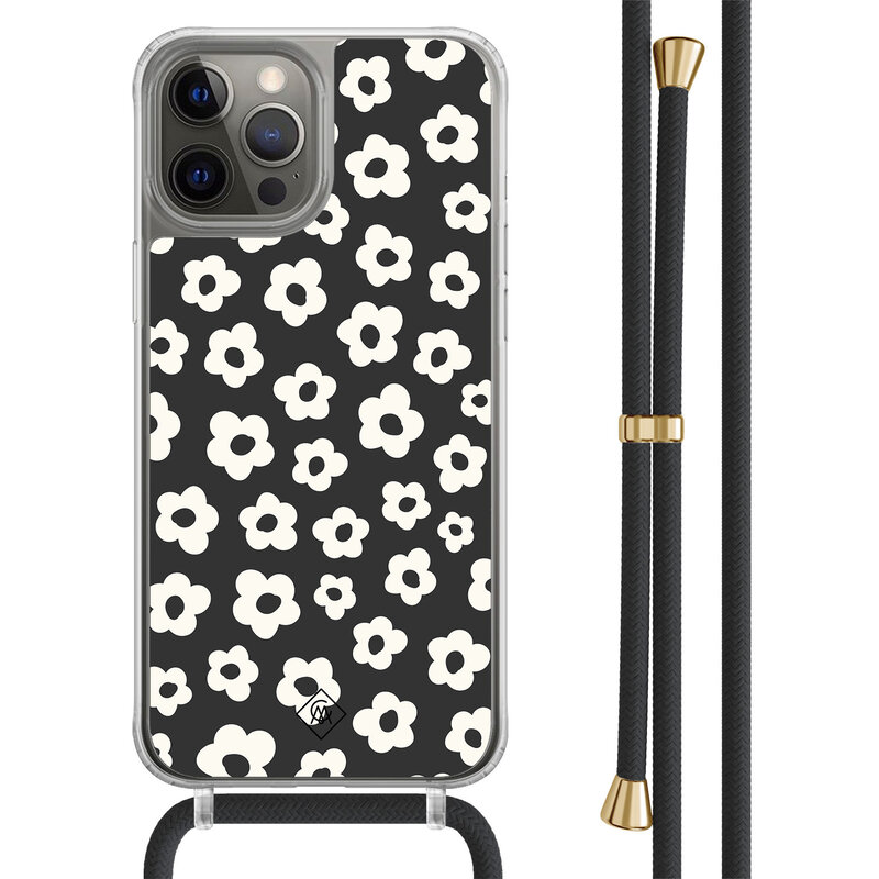 Casimoda iPhone 12 (Pro) hoesje met zwart koord - Retro bloempjes