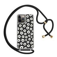 Casimoda iPhone 12 (Pro) hoesje met zwart koord - Retro bloempjes