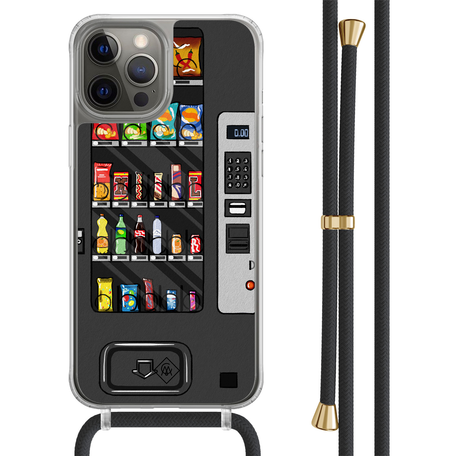iPhone 12 (Pro) hoesje met zwart koord - Snoepautomaat