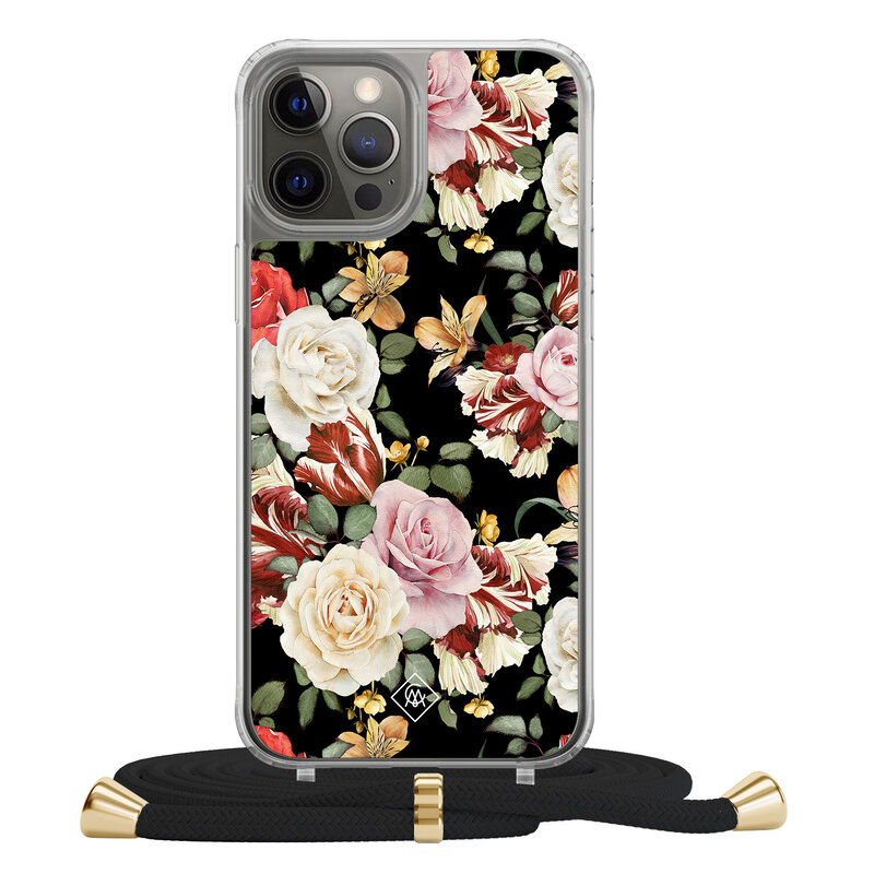 Casimoda iPhone 12 (Pro) hoesje met zwart koord - Flowerpower