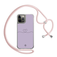 Casimoda iPhone 12 (Pro) hoesje met rosegoud koord - Hart lila