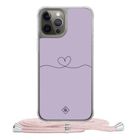 Casimoda iPhone 12 (Pro) hoesje met rosegoud koord - Hart lila