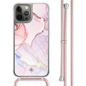 Casimoda iPhone 12 (Pro) hoesje met rosegoud koord - Purple sky
