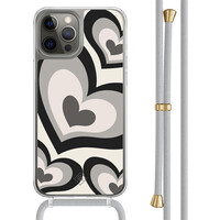 Casimoda iPhone 12 (Pro) hoesje met grijs koord - Hart swirl zwart