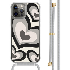 Casimoda iPhone 12 (Pro) hoesje met grijs koord - Hart swirl zwart
