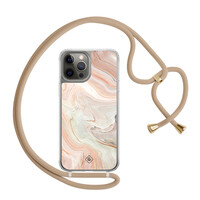 Casimoda iPhone 12 (Pro) hoesje met beige koord - Marmer waves