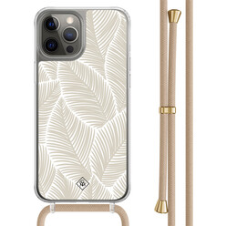Casimoda iPhone 12 (Pro) hoesje met beige koord - Palm leaves beige