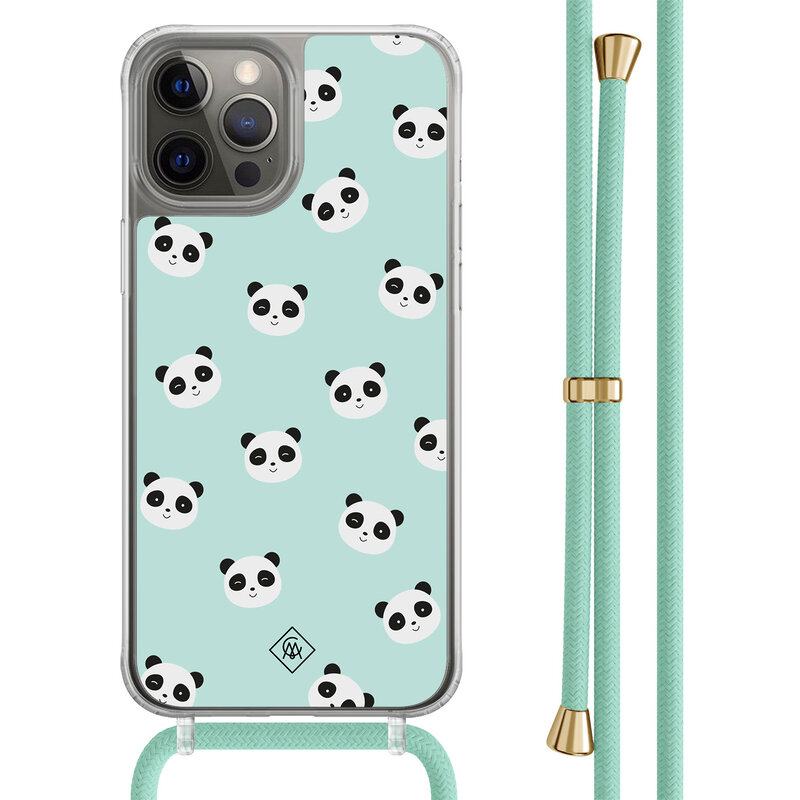 Casimoda iPhone 12 (Pro) hoesje met mint koord - Panda print