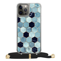 Casimoda iPhone 12 (Pro) hoesje met zwart koord - Blue cubes