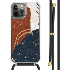 Casimoda iPhone 12 (Pro) hoesje met zwart koord - Abstract terracotta