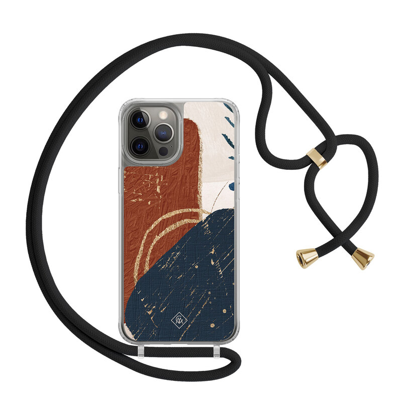 Casimoda iPhone 12 (Pro) hoesje met zwart koord - Abstract terracotta