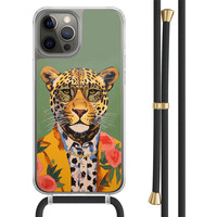 Casimoda iPhone 12 (Pro) hoesje met zwart koord - Luipaard hipster