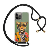 Casimoda iPhone 12 (Pro) hoesje met zwart koord - Luipaard hipster