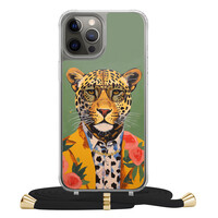 Casimoda iPhone 12 (Pro) hoesje met zwart koord - Luipaard hipster