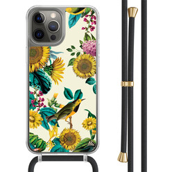 Casimoda iPhone 12 (Pro) hoesje met zwart koord - Sunflowers