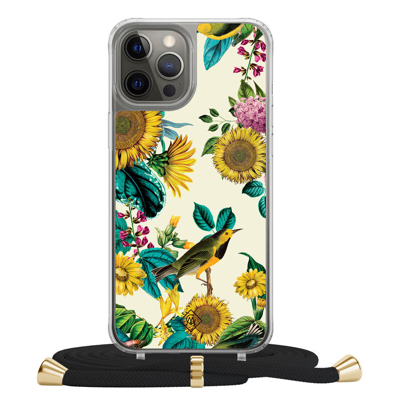 Casimoda iPhone 12 (Pro) hoesje met zwart koord - Sunflowers