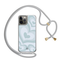 Casimoda iPhone 12 (Pro) hoesje met grijs koord - Hart swirl blauw
