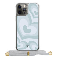 Casimoda iPhone 12 (Pro) hoesje met grijs koord - Hart swirl blauw