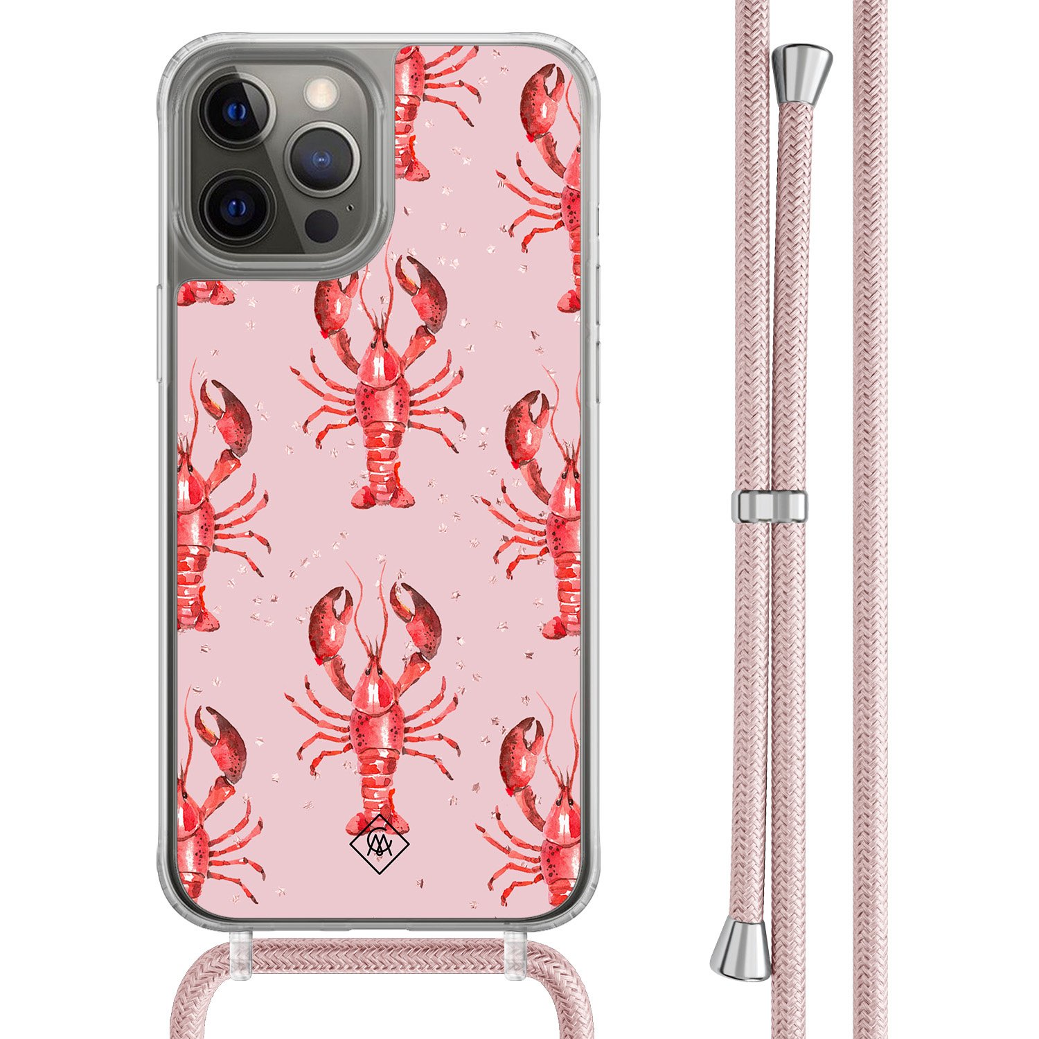 iPhone 12 (Pro) hoesje met rosegoud koord - Lobster