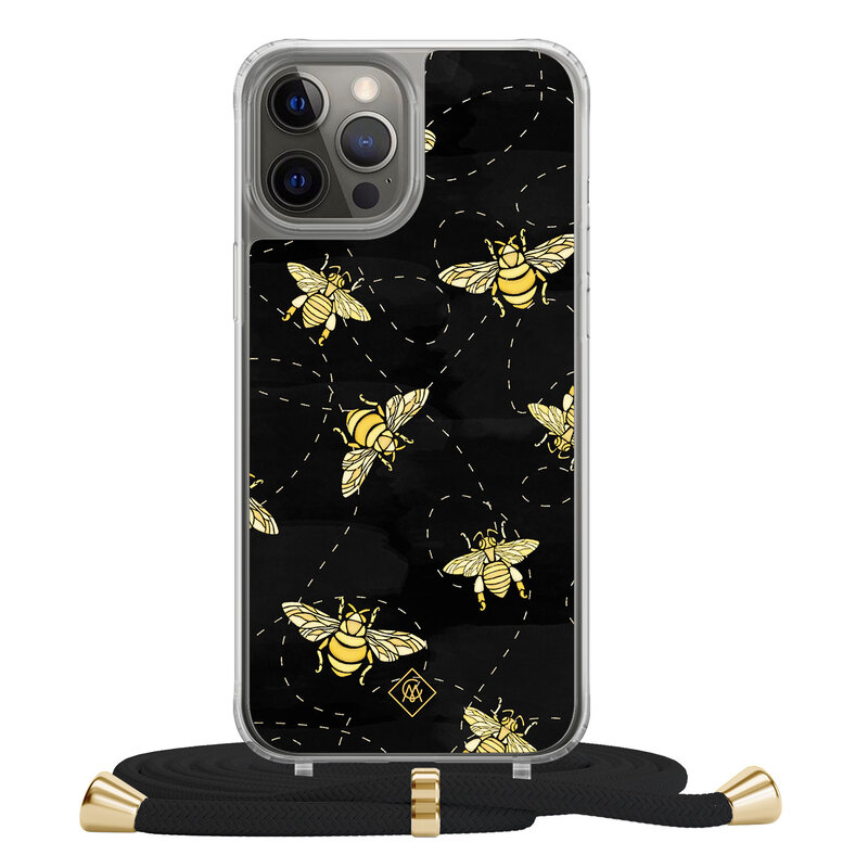 Casimoda iPhone 12 (Pro) hoesje met zwart koord - Bee happy