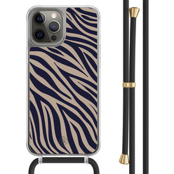 Casimoda iPhone 12 (Pro) hoesje met zwart koord - Chevron navy