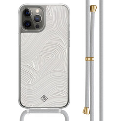 Casimoda iPhone 12 (Pro) hoesje met grijs koord - Abstract beige waves