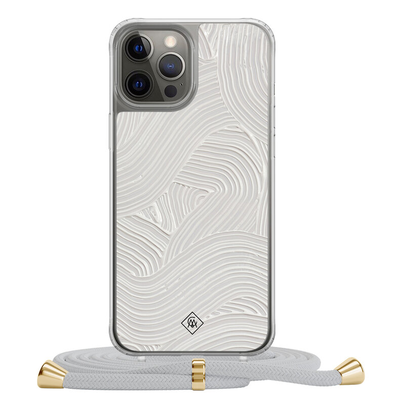 Casimoda iPhone 12 (Pro) hoesje met grijs koord - Abstract beige waves