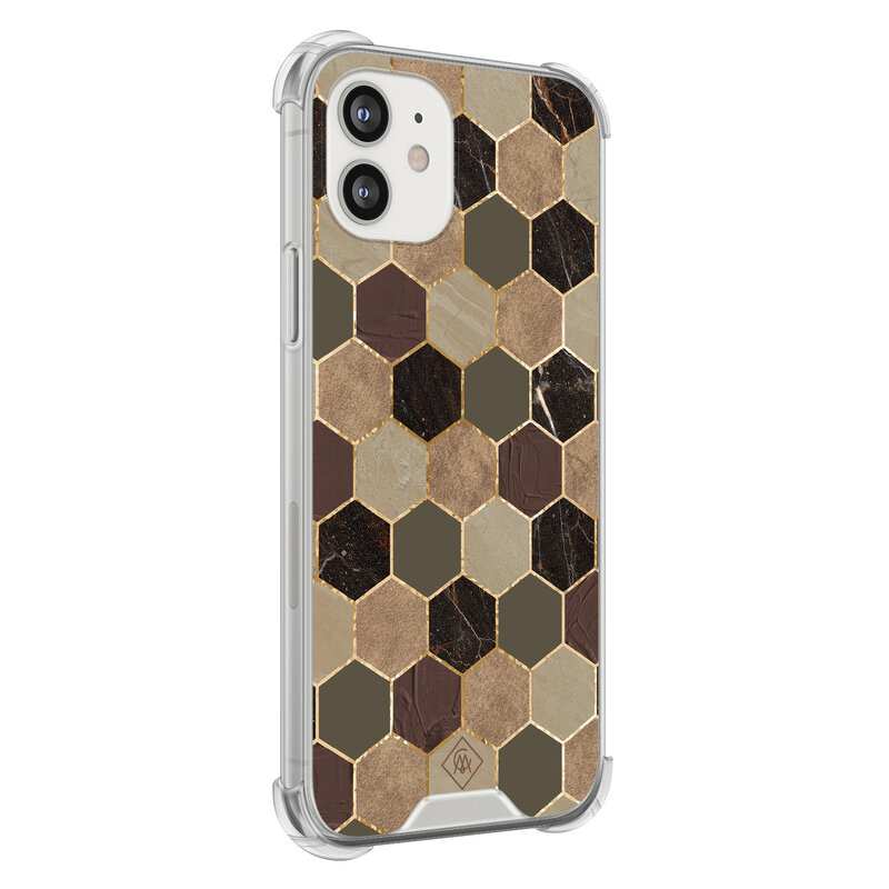 Casimoda iPhone 12 mini shockproof hoesje - Kubus groen bruin