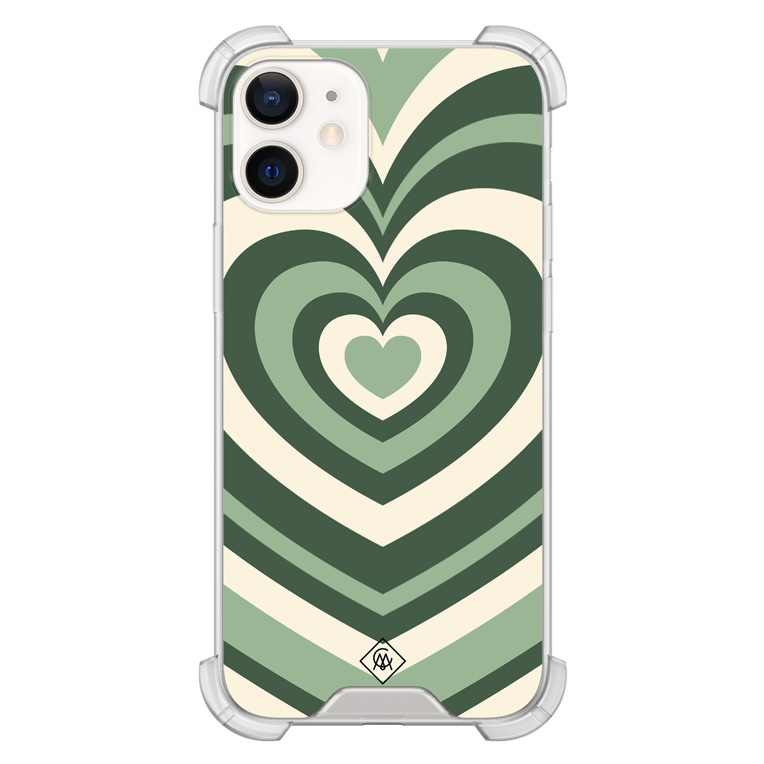 iPhone 12 mini shockproof hoesje - Groen hart swirl