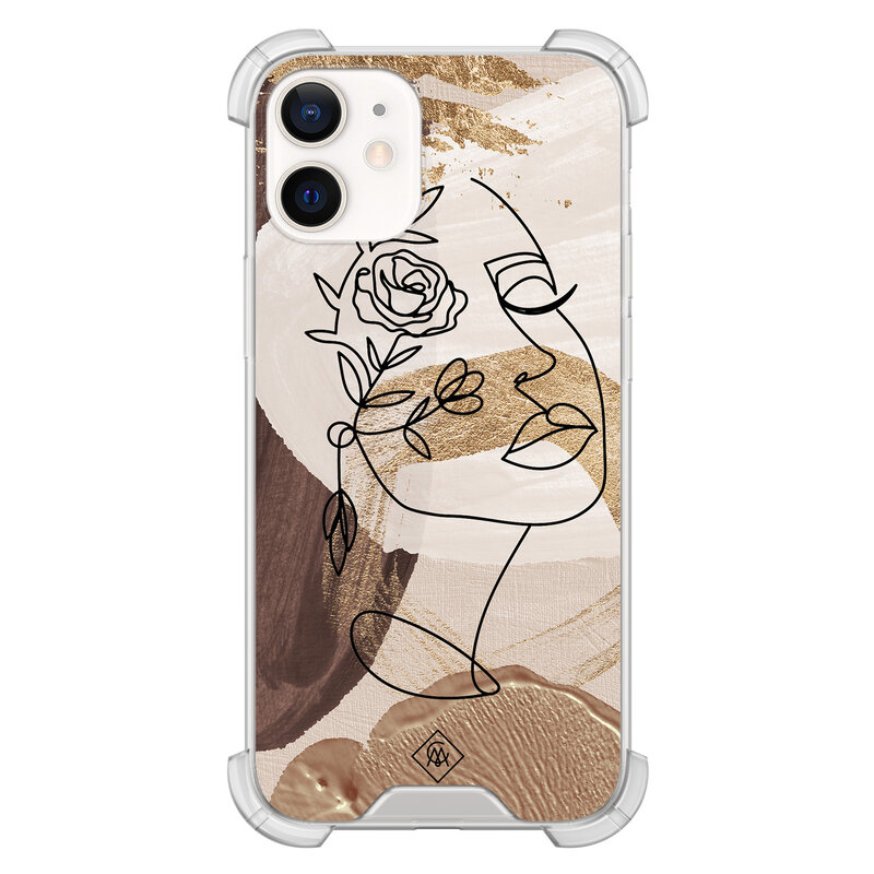 Casimoda iPhone 12 mini shockproof hoesje - Abstract gezicht bruin