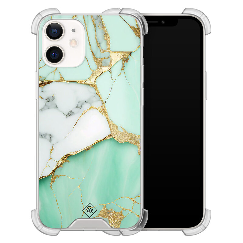 Casimoda iPhone 12 mini shockproof hoesje - Marmer mintgroen