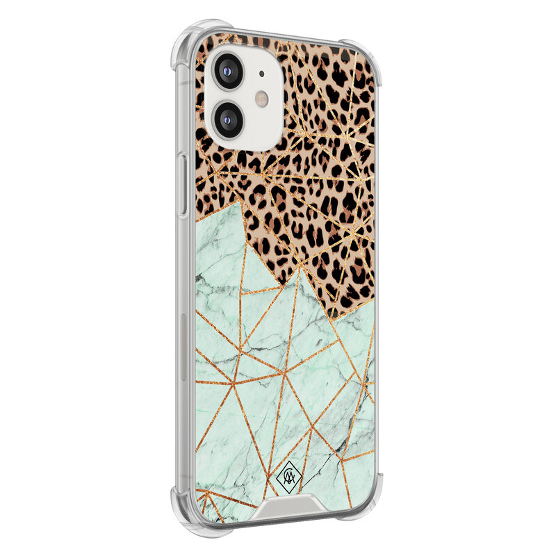 Casimoda iPhone 12 mini shockproof hoesje - Luipaard marmer mint