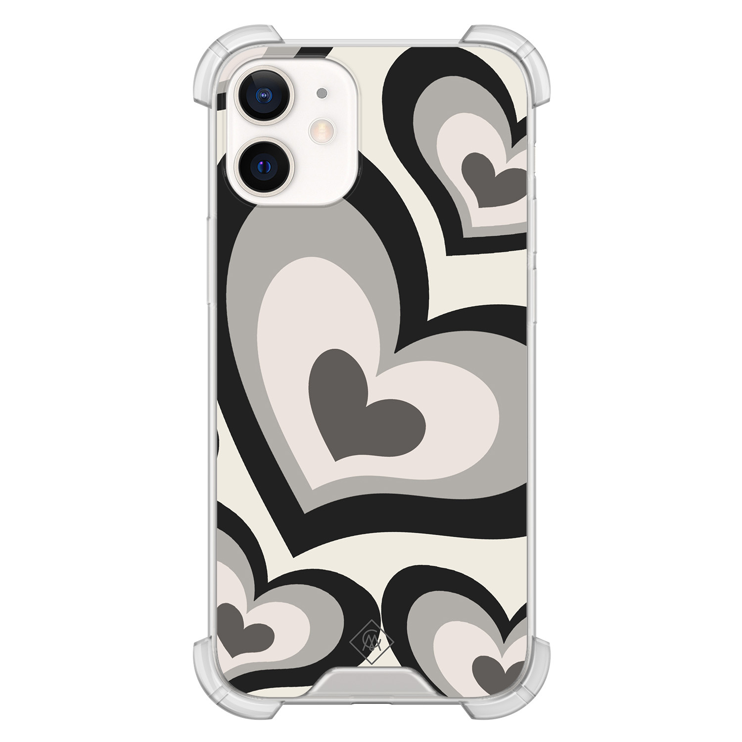 iPhone 12 mini shockproof hoesje - Hart swirl zwart