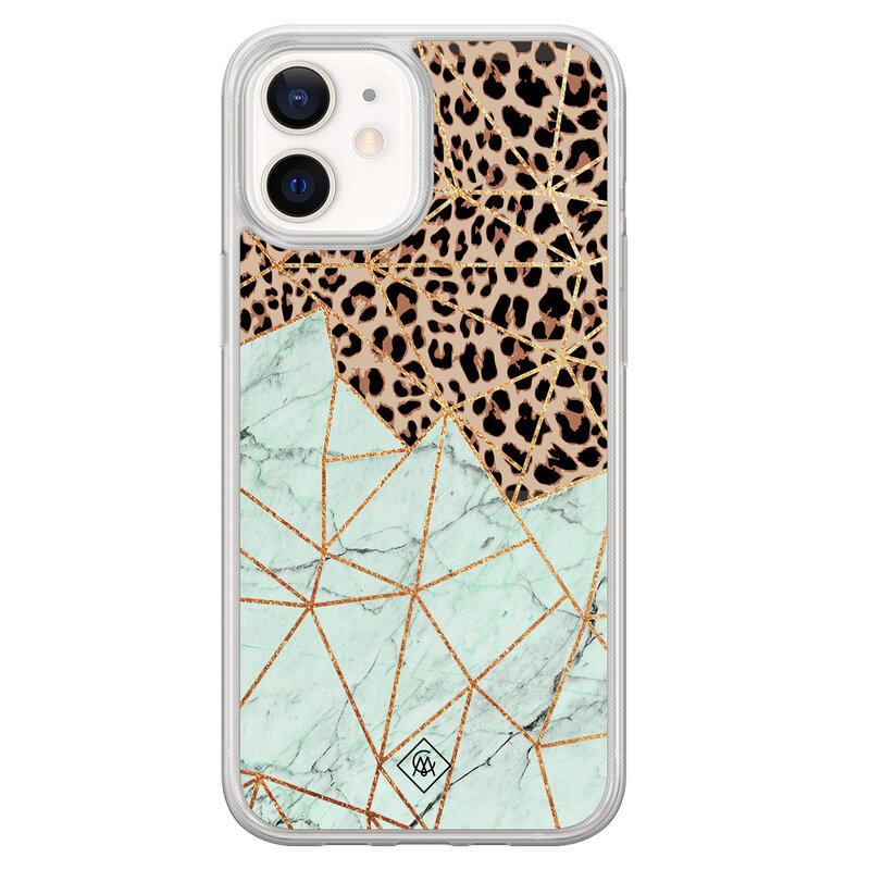 Casimoda iPhone 12 mini hybride hoesje - Luipaard marmer mint