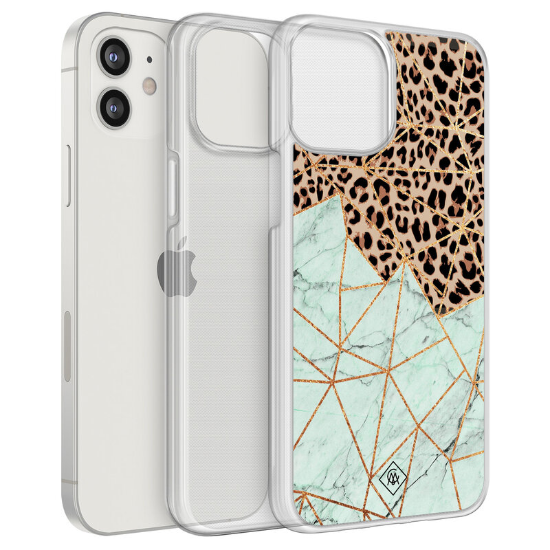 Casimoda iPhone 12 mini hybride hoesje - Luipaard marmer mint
