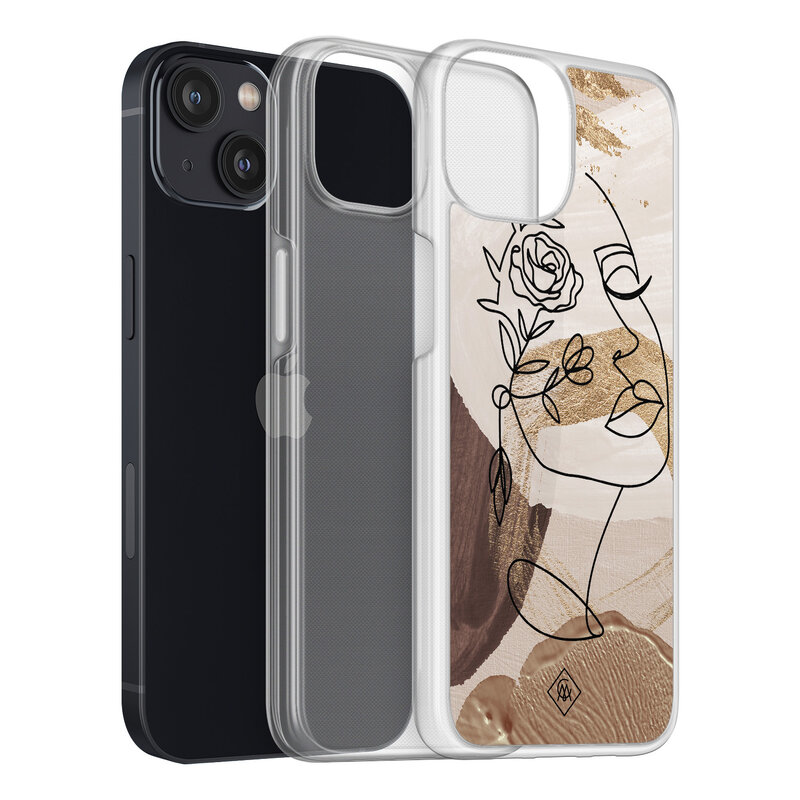 Casimoda iPhone 13 mini hybride hoesje - Abstract gezicht bruin