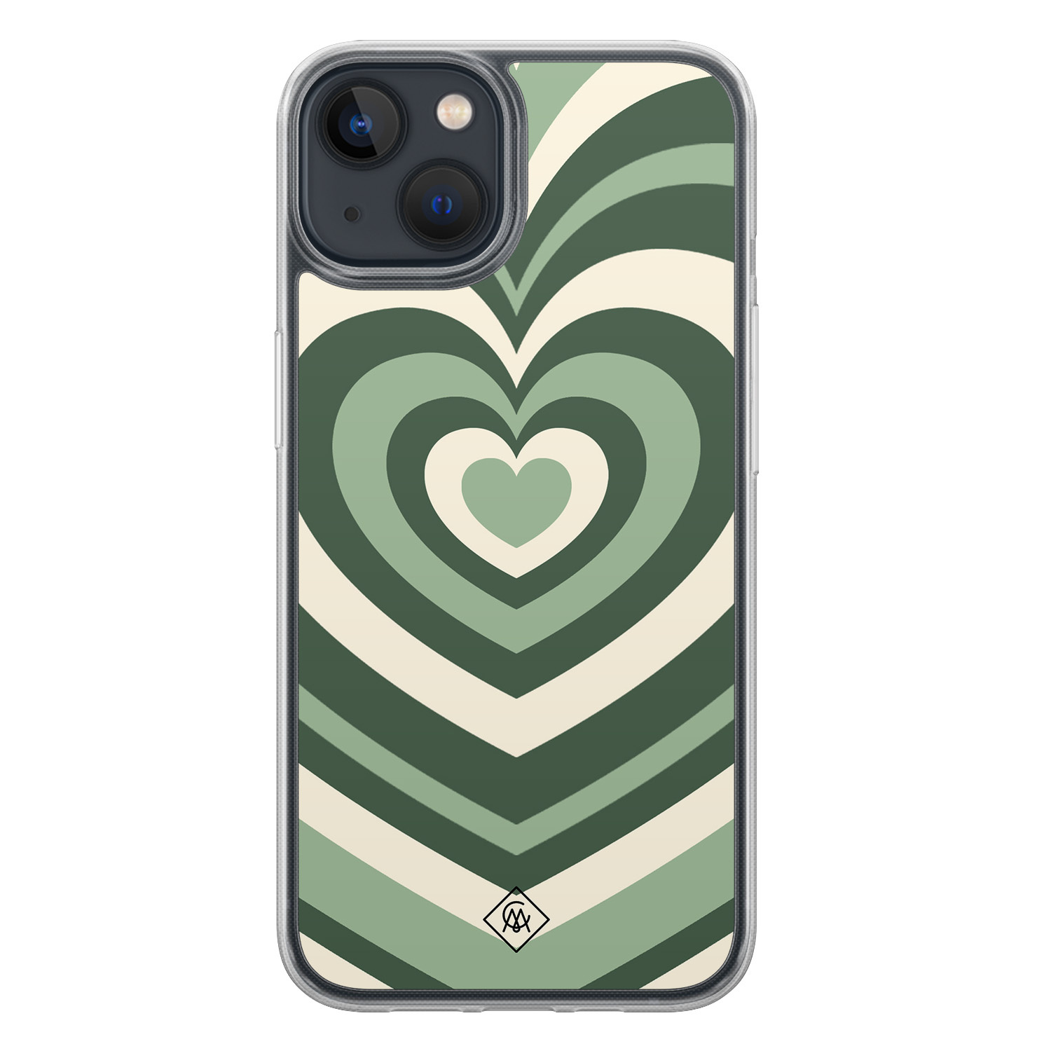 iPhone 13 mini hybride hoesje - Groen hart swirl