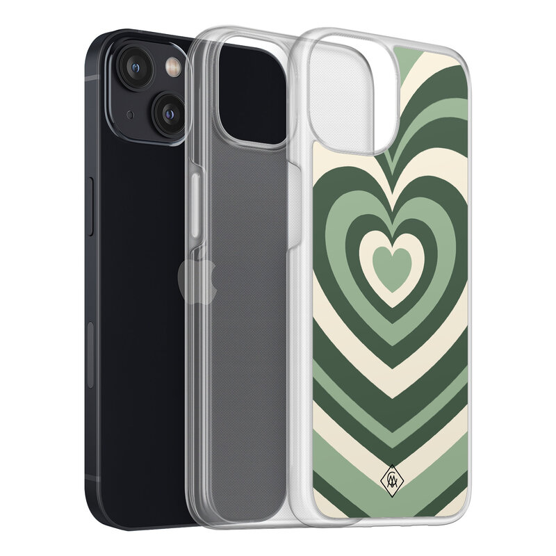 Casimoda iPhone 13 mini hybride hoesje - Groen hart swirl
